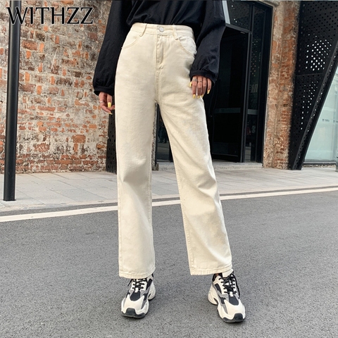 Женские джинсы с широкими штанинами WITHZZ, свободные прямые брюки с высокой талией в стиле ретро, весна-осень ► Фото 1/6