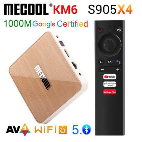 MECOOL KM6 Deluxe Edtion Wifi 6 Google Certified TV Box Android 10,0 4 Гб 64 Гб Amlogic S905X4 1000 м LAN Bluetooth 5,0 телеприставка ► Фото 1/6