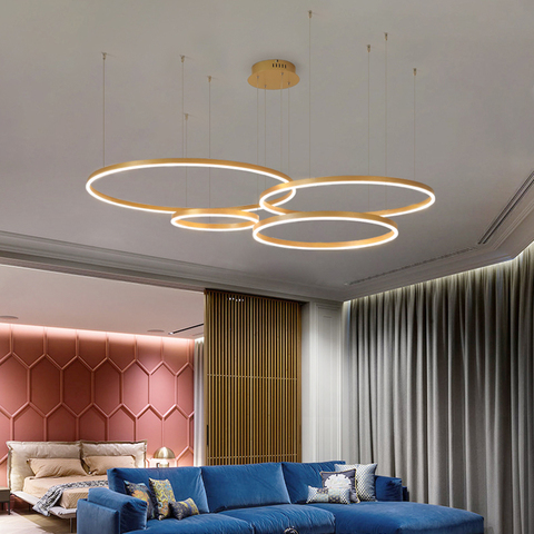 2022 Modern Led Chandelier Home Lighting Brushed Rings Ceiling Mounted Chandelier Lighting Hanging Lamp Gold and Coffee color ► Фото 1/6