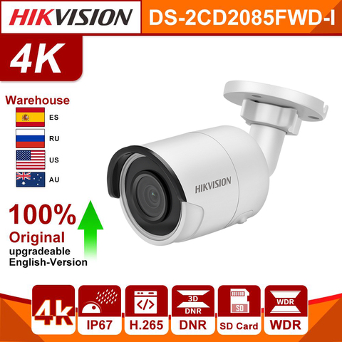 Hikvision оригинальная DS-2CD2085FWD-I 8MP ИК фиксированная цилиндрическая IP камера POE CCTV Сетевая купольная камера безопасности IP67 IR30 3D DNR ► Фото 1/1