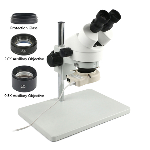 Бинокулярный стереомикроскоп 7-45X с непрерывным увеличением, регулируемая подъемная стойка + 0,5x/2X Вспомогательный объектив + 56 светодиодных ... ► Фото 1/5