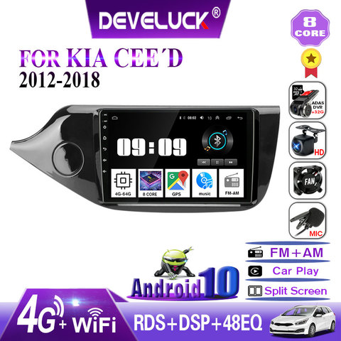 Автомагнитола для KIA Cee 'd CEED JD 2012-2022, 2din, 9 дюймов, Android 10,0, GPS-навигация, Bluetooth, мультимедийный видеоплеер, 4 Гб + 64 ГБ, DSP RDS ► Фото 1/6