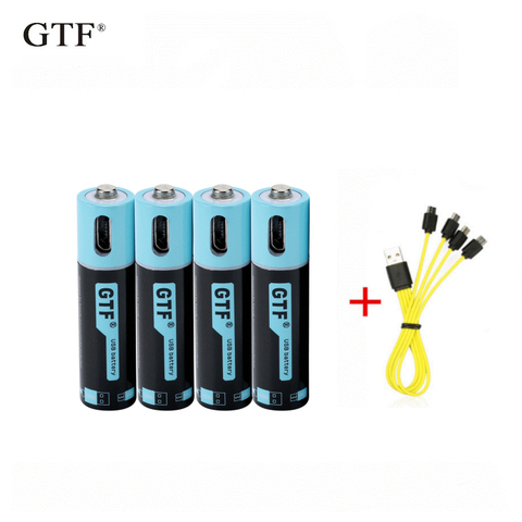 Литий-ионный аккумулятор GTF, 100% емкость 1,5 В, 450 мА · ч, AAA, 675mwh литий-полимерный с USB перезаряжаемой литиевой usb батареей + usb-кабель ► Фото 1/6