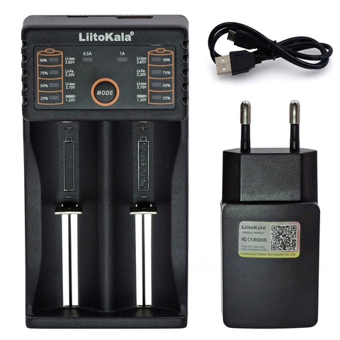 Умное зарядное устройство Liitokala, зарядка Lii402/Lii202/Lii100/LiiS1, 5 В, 2 А, для NiMh/Li-ion батарей типа 18650/26650, 1,2/3,7/3,2 В, AA/AAA, европейская вилка ► Фото 1/6