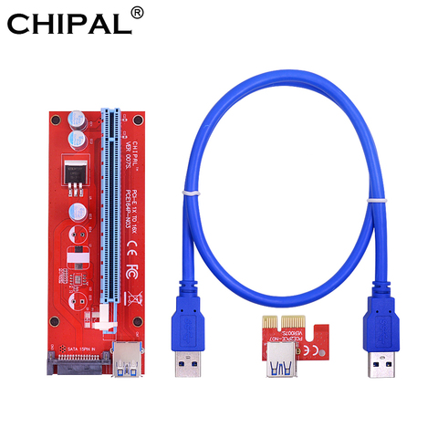 CHIPAL 60 см 100 см VER007 PCI-E Riser Card 007S PCI Express PCIE 1X 16X адаптер USB 3,0 кабель SATA питание для майнинга биткойнов ► Фото 1/6