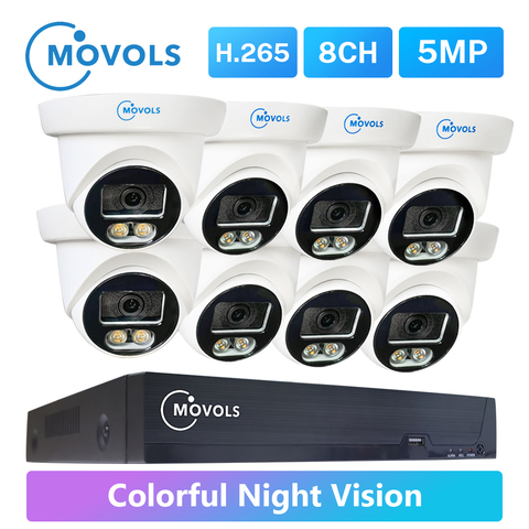 Система видеонаблюдения MOVOLS с цветными камерами, 5 МП, 8 каналов, H.265, DVR, 4/8 водонепроницаемых комплектов ► Фото 1/6