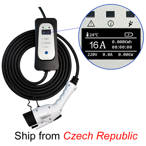 Портативный зарядный кабель SAE J1772 Type 1 IEC62196 type 2 EVSE EV, 16 А, европейская вилка для электромобиля ► Фото 1/5