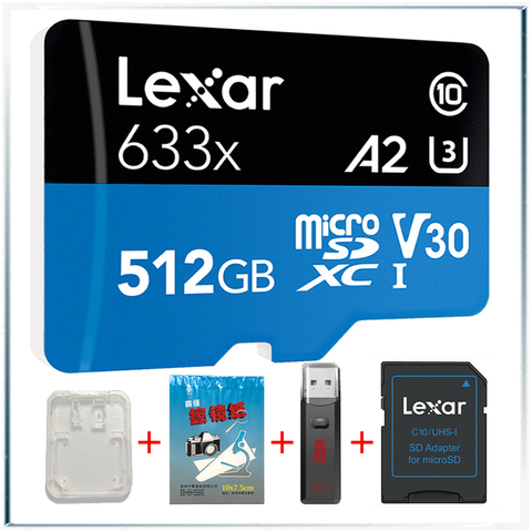 Карта памяти Lexar 633x Micro SD, карта памяти Gopro Micro SD 512 ГБ, карта памяти, флеш-карта, высокопроизводительные карты 633x MicroSDHC, карта памяти для карт с функцией «UHS-I» ► Фото 1/6