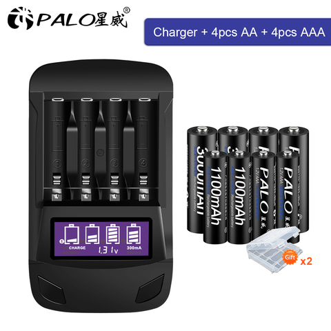 PALO оригинальный AA AAA перезаряжаемый аккумулятор aa 1,2 V NIMH + умный ЖК-дисплей AA AAA зарядное устройство для быстрой разрядки AA ► Фото 1/6