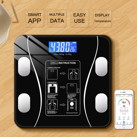 Bluetooth весы для тела и жира, BMI весы, умные, беспроводные, цифровые, для ванной, весовые весы, анализатор состава тела, весы ► Фото 1/6