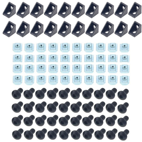 2022 набор коннекторов из алюминиевого профиля: 20 шт. черных угловых кронштейнов + 40 шт. M5 x 10 мм Т-образные гайки + 40 шт. m5x10 мм Шестигранная голов... ► Фото 1/5
