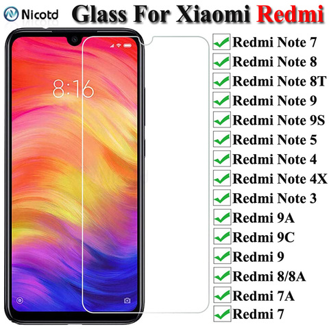 Закаленное стекло 9H для Xiaomi Redmi Note 7 8 9 9s, Защитное стекло для экрана Redmi Note 5, 4, 4X, 3, Защитное стекло для Redmi 9, 9A, 8, 8A ► Фото 1/6