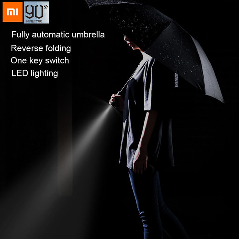 Новый автоматический обратный Зонт Xiaomi 90Fun для мужчин, Светодиодный светящийся Ветрозащитный складной деловой сильный зонт с защитой от ультрафиолета, 2 цвета ► Фото 1/6