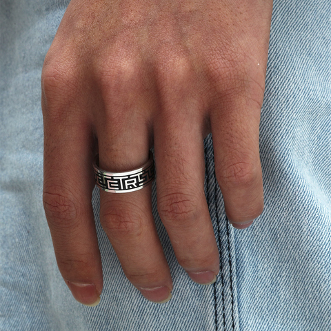 Новинка, винтажное мужское кольцо с черным узором 8 мм от MANGOSKY ► Фото 1/2