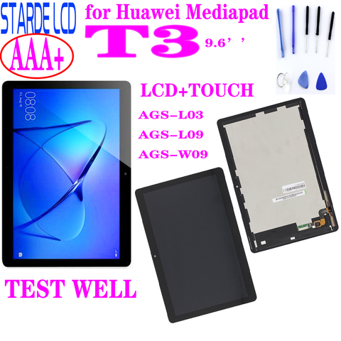 ЖК-дисплей 9,6 дюйма для Huawei Mediapad MediaPad T3 10 AGS-L03 AGS-L09 AGS-W09 T3, ЖК-дисплей с сенсорным экраном и дигитайзером в сборе с рамкой ► Фото 1/6