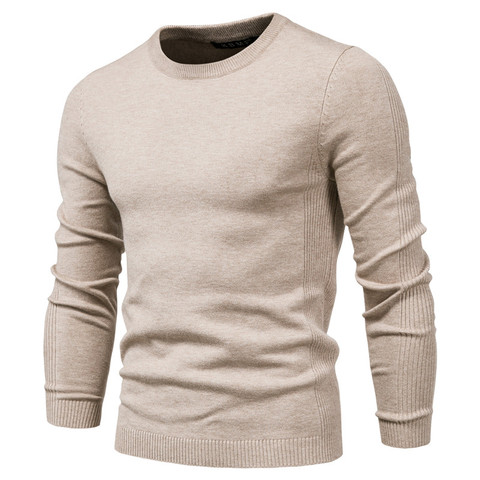Мужской плотный пуловер, однотонный теплый свитер с круглым вырезом и длинным рукавом, приталенный, зима 2022 ► Фото 1/6