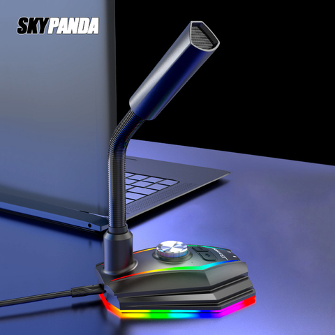 Компьютерный USB-микрофон с RGB-подсветкой, HD-звуковая карта с разъемом для наушников и динамиком, поворотный приемник с шумоподавлением ► Фото 1/6