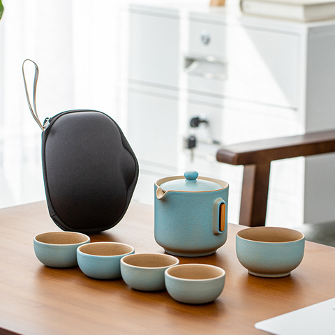 Чайный набор кунг-фу для путешествий, фарфоровый чайный чайник, чайная чашка Gaiwan, чайная церемония, чайный горшок с дорожной сумкой ► Фото 1/6