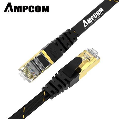 Ethernet-кабель AMPCOM RJ45 Cat7, Lan-кабель [5-30 м] STP RJ 45, плоский сетевой кабель, Соединительный шнур, кабель Ethernet ► Фото 1/6