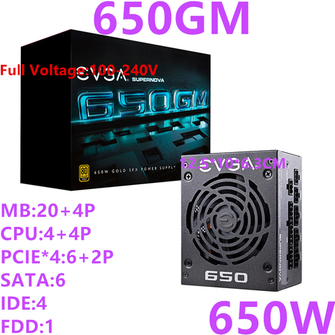 Новый блок питания для EVGA SFX ITX ECO, полный модуль 80PLUS, золотой игровой бесшумный блок питания 650 Вт, ГМ ► Фото 1/5