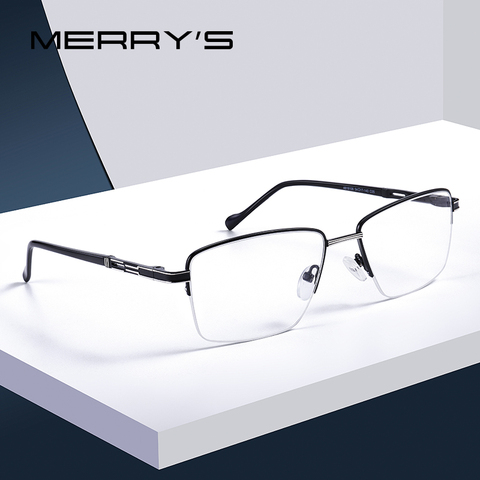 MERRYS дизайн, мужские Оптические очки из сплава , оправа для близорукости, очки по рецепту, полуоптическая оправа, деловой стиль, S2208 ► Фото 1/6