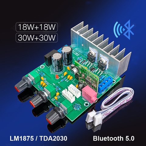 Плата усилителя мощности звука, 2*30 Вт, Bluetooth 5,0 LM1875 TDA2030A, стерео 2,0 класс AB, домашний кинотеатр Hifi 15-50 Вт AUX AMP ► Фото 1/6