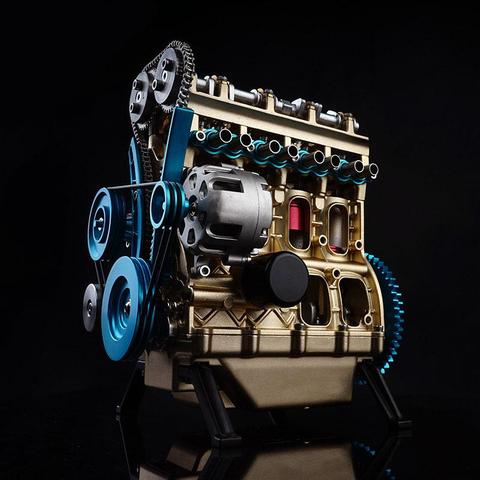 Цельнометаллический двигатель со смесителем, встроенный четырехцилиндровый двигатель автомобиля, металлическая сборка, модель высокой сложности, механическая сборка, игрушки ► Фото 1/6