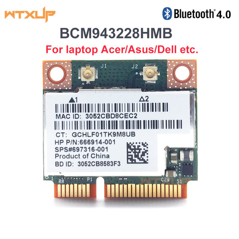 Двухдиапазонный Wi-Fi адаптер Broadcom BCM943228HMB BCM943228 802.11a/b/g/n Mini pci-e, 300 Мбит/с, 2,4 ГГц, 5 ГГц, беспроводной адаптер Bluetooth 4,0 ► Фото 1/3