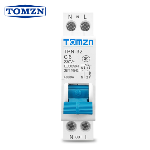 TPN 1P + N Мини автоматический выключатель MCB 6A 10A 16A 20A 25A 32A din-рейка миниатюрный домашний воздушный выключатель ► Фото 1/6