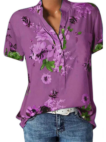 Женская блузка с коротким рукавом, Повседневная рубашка с v-образным вырезом, большие размеры ► Фото 1/5