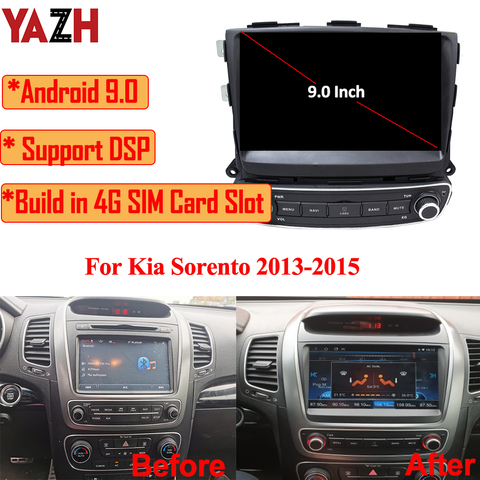 Автомобильный мультимедийный плеер YAZH на Android 9,0 для Kia Sorento 2013 2014 2015 с 9,0 дюймовым IPS GPS 4 Гб 64 Гб DSP 4G SIM-картой SWC ► Фото 1/6