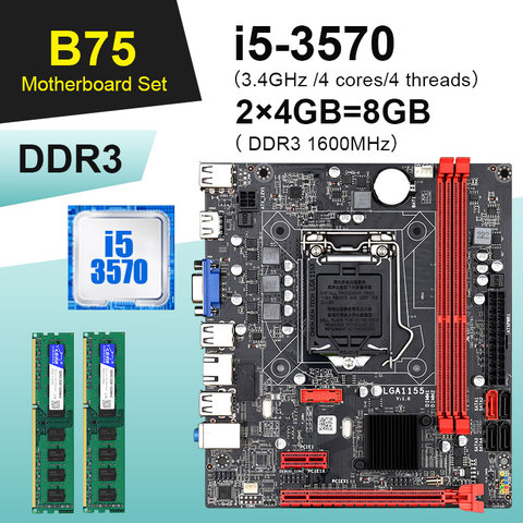 Комплект материнской платы B75 с Intel Core LGA 1155, I5 3570, 2 шт. x 4 ГБ = 8 ГБ, 1600 МГц, память DDR3 для настольного компьютера, USB3.0, SATA3.0 ► Фото 1/6