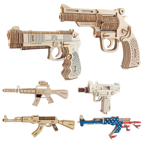 DIY Деревянный пистолет 3D модель Buliding Kit игрушки сборка пистолет Модель игры деревянная головоломка доска пистолет Модель развивающие игрушки подарки для детей ► Фото 1/6