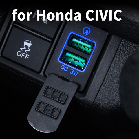 Автомобильное зарядное USB-устройство с портом для быстрой зарядки, аксессуары для модификации головки для Honda Civic 10, 2016, 2017, 2022, 2022, 2022 ► Фото 1/6