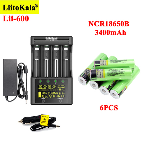 6 шт умное устройство для зарядки никель-металлогидридных аккумуляторов от компании LiitoKala: NCR18650B 3400 мА/ч, Перезаряжаемые батареи с 1 шт. Lii-600 Б... ► Фото 1/6