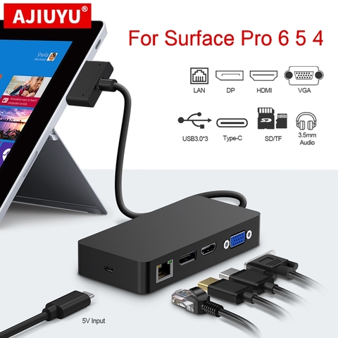 Концентратор AJIUYU USB 3,0 для Microsoft Surface Pro 4 5 6 HDMI 4K DP VGA Аудио гигабитный Ethernet адаптер RJ45 SD/TF док-станция для ПК ► Фото 1/6