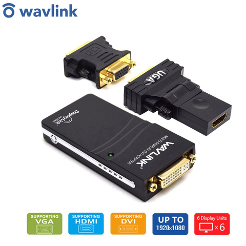 Адаптер Wavlink с USB 2,0 на DVI/VGA/HDMI для видеографического дисплея (HDTV CRT LCD проектор), ссылка на дисплей поддерживает Windows 10/8.1/8/7 ► Фото 1/6