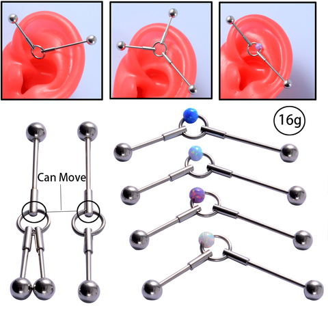 1 шт Опал мяч промышленных штангой кольцо хирургическая Сталь может двигаться серьги, Надеваемые На ушной хрящ спираль серьги-гвоздики, пирсинг, ювелирные изделия из ореха кольцо 16g ► Фото 1/6