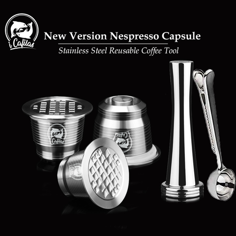 Многоразовые капсулы ICafilas для Nespresso, многоразовый фильтр для кофе, капельница, Стальные Капсулы для кафе, канцелярские товары ► Фото 1/6