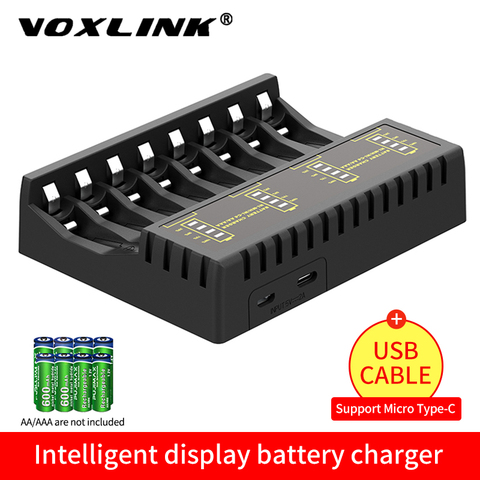 Зарядное устройство VOXLINK с 8 слотами светодиодный светодиодным индикатором для перезаряжаемых батарей Ni-mh/Ni-Cd AAA/AA, зарядное устройство с защитой от короткого замыкания ► Фото 1/6