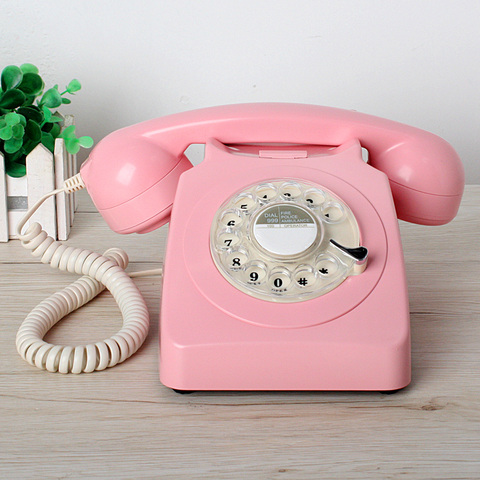 Розовый, телефоны, рубчатый телефон классические часы, с поворотным циферблатом, для дома и офиса телефоны старинные антикварные телефон ... ► Фото 1/6