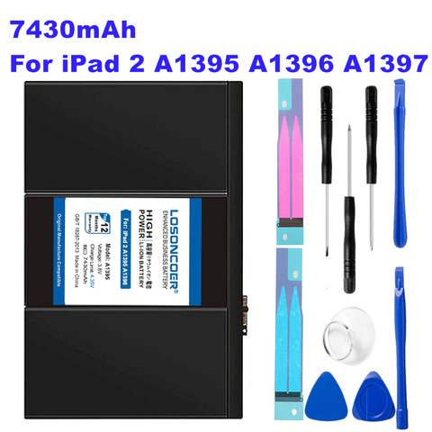 Аккумулятор LOSONCOER 7430 мАч A1395 для iPad 2 A1395 A1396 A1397 A1376 A1316 + Подарочные инструменты + наклейки ► Фото 1/3