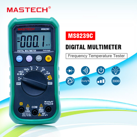 Мультиметр MasTech MS8239C с автоматическим диапазоном, 3 3/4 переменный ток, цифровой многотестер, измеритель напряжения, емкости, частоты ► Фото 1/6