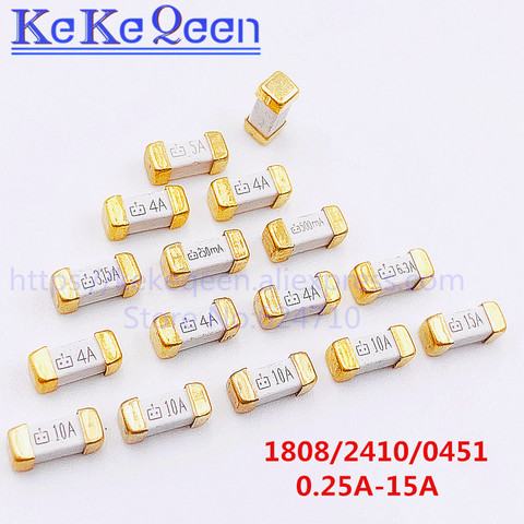 0451 1808/2410 SMD 0.25A/0.5A/0.75A/1A/1.5A/2A/3A/3.15A/4A/5A/6.3A/7A/8A/10A/12A/15A быстродействующий одноразовый предохранитель 250mA/500 мА/750 мА ► Фото 1/6