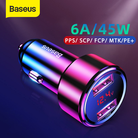Baseus быстрое автомобильное зарядное устройство 6A 45 Вт двойной USB Type C для Xiaomi Samsung Phone Быстрая зарядка автомобиля ► Фото 1/6