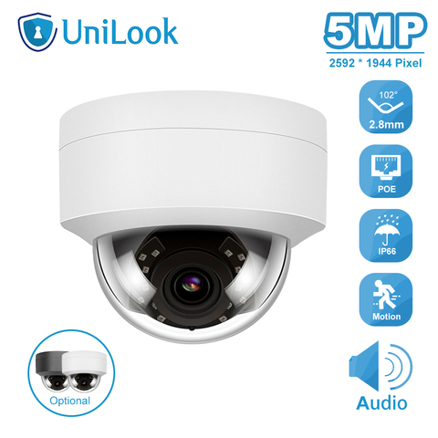 UniLook 5MP купольная POE IP камера безопасности наружная Buid-in-Mic домашняя CCTV камера IP66 IR 30m Hikvision совместимая ONVIF H.265 P2P ► Фото 1/6