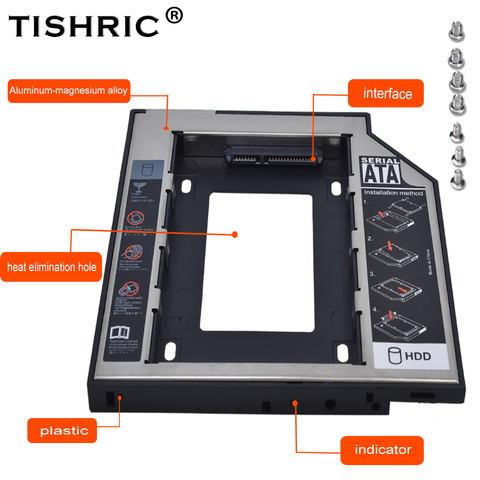 Tishric пластиковый алюминиевый корпус для жесткого диска 9,5 мм SATA 3,0 HDD Caddy 2,5 дюйма Optibay Универсальный адаптер для жесткого диска DVD HDD для ноутбу... ► Фото 1/6