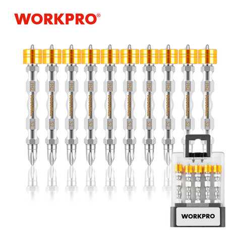 WORKPRO 10 шт. 65 мм набор магнитных отверток двухсторонние биты с магнитным кольцом PH2 инструмент для ремонта винтов для бытовой техники ► Фото 1/6