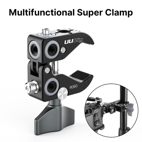 UURig R060 Super Clamp Arri, фиксирующее отверстие, удлинение 1/4, винт 3/8 для светодиодной подсветки Magic Arm, микрофона, универсальный зажим ► Фото 1/6