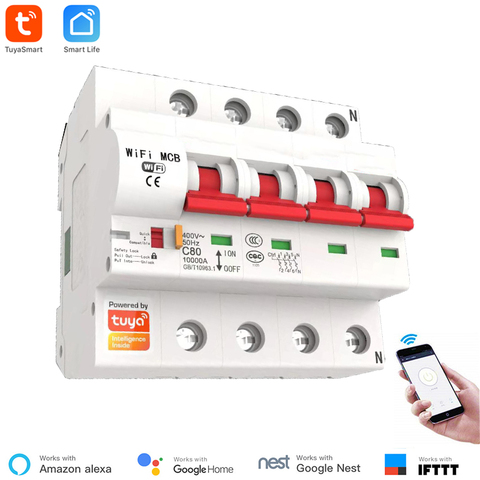 Tuya Smart APP 4P 16A-125A Wifi автоматический выключатель, автоматический выключатель, поддержка Alexa Google Home IFTTT ► Фото 1/6